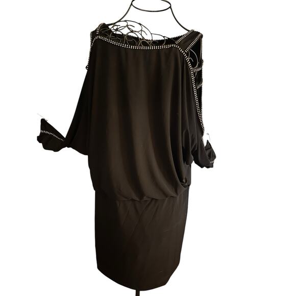 Cold Shoulder Rhinestone Dolman Black Betsy & Adam Cocktail Party Dress Size10 - Picture 8 of 16